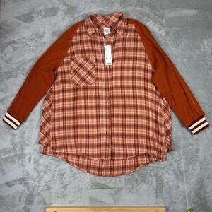 BDG Urban Outfitters Women's L Plaid Button Up Shirt Mixed Media Ribbed NWT